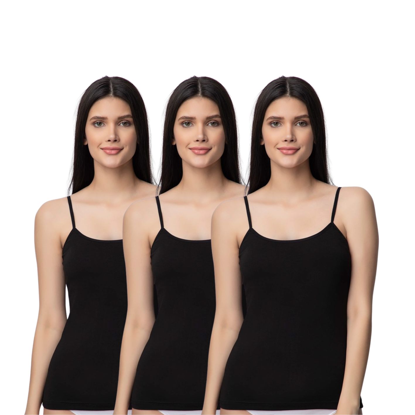3 Pack Dames spaghetti hemd - 95% Katoen - Zwart
