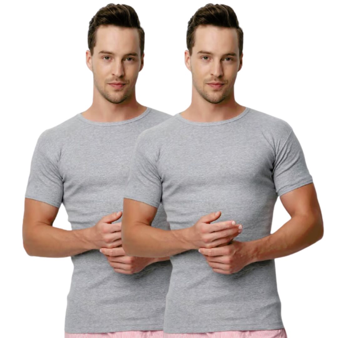 2 Pack Top kwaliteit T-Shirt - 100% Katoen - Grijs