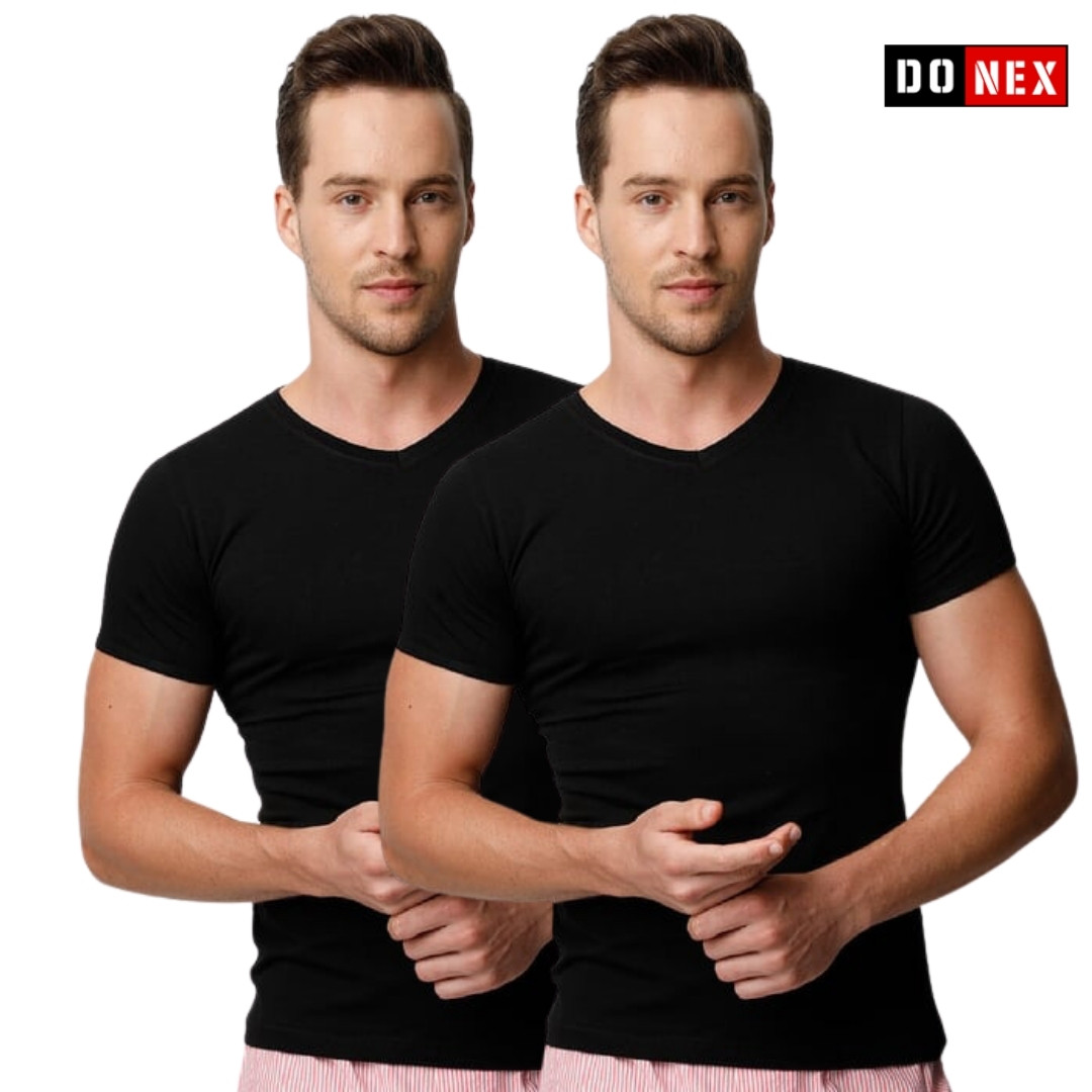 2 Stuks T-shirt V hals – DONEX® – 100% katoen – Grijs