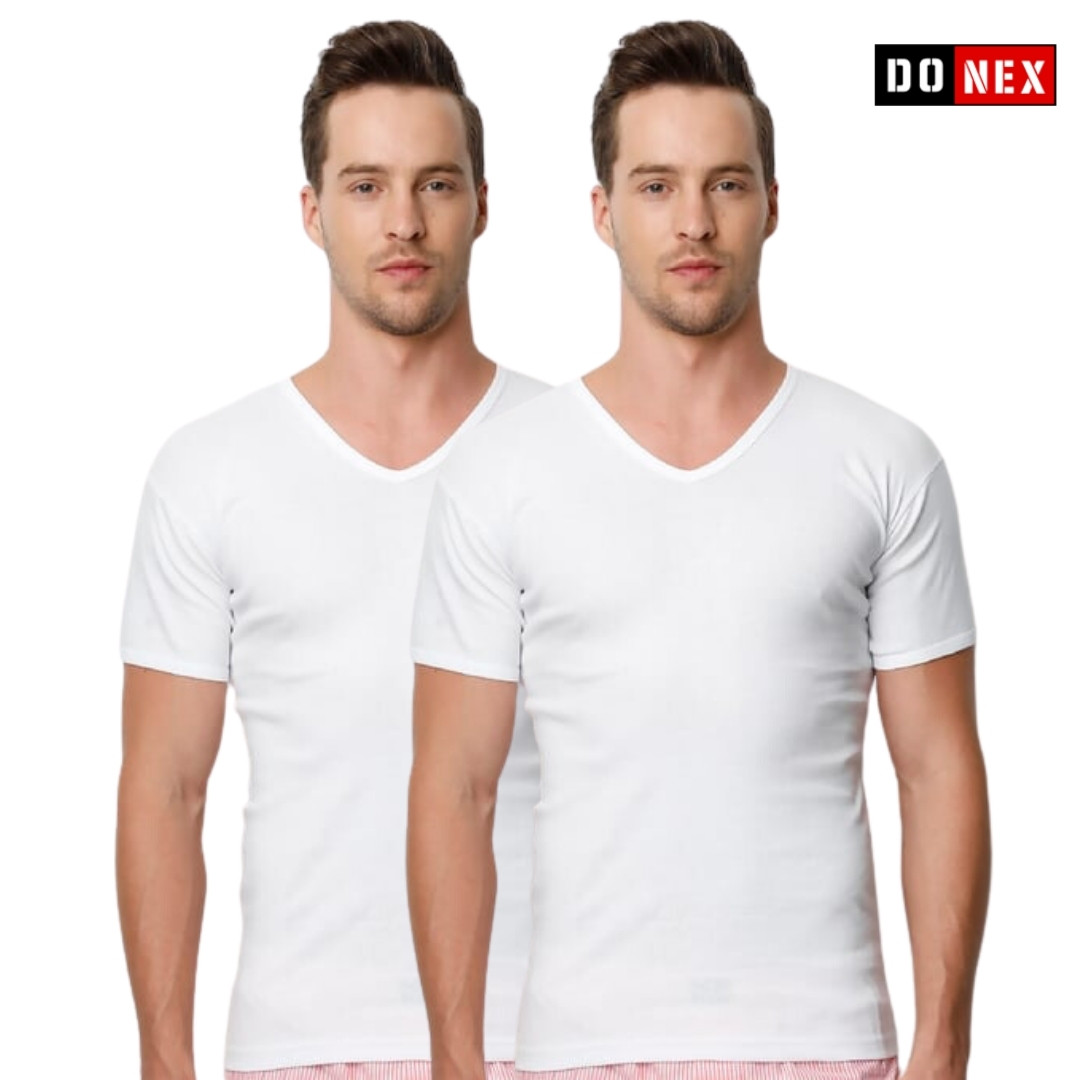 2 stuks Donex T-shirt - V-hals - 100% katoen - Wit