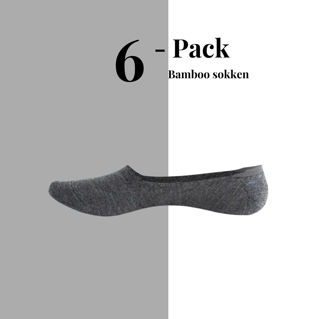 Sneakersokken - Onzichtbare footies - Bamboo - 6 paar - Naadloos - anti-slip hak - Antraciet