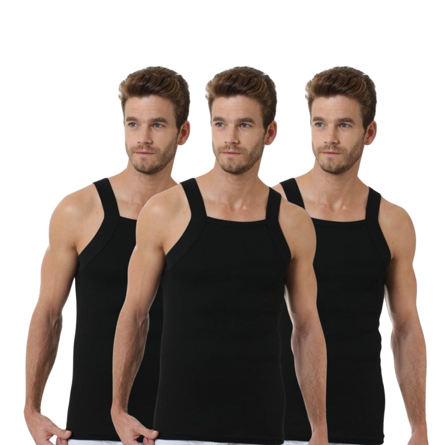 3 Pack Modieuse heren onderhemd- 100% katoen- Zwart