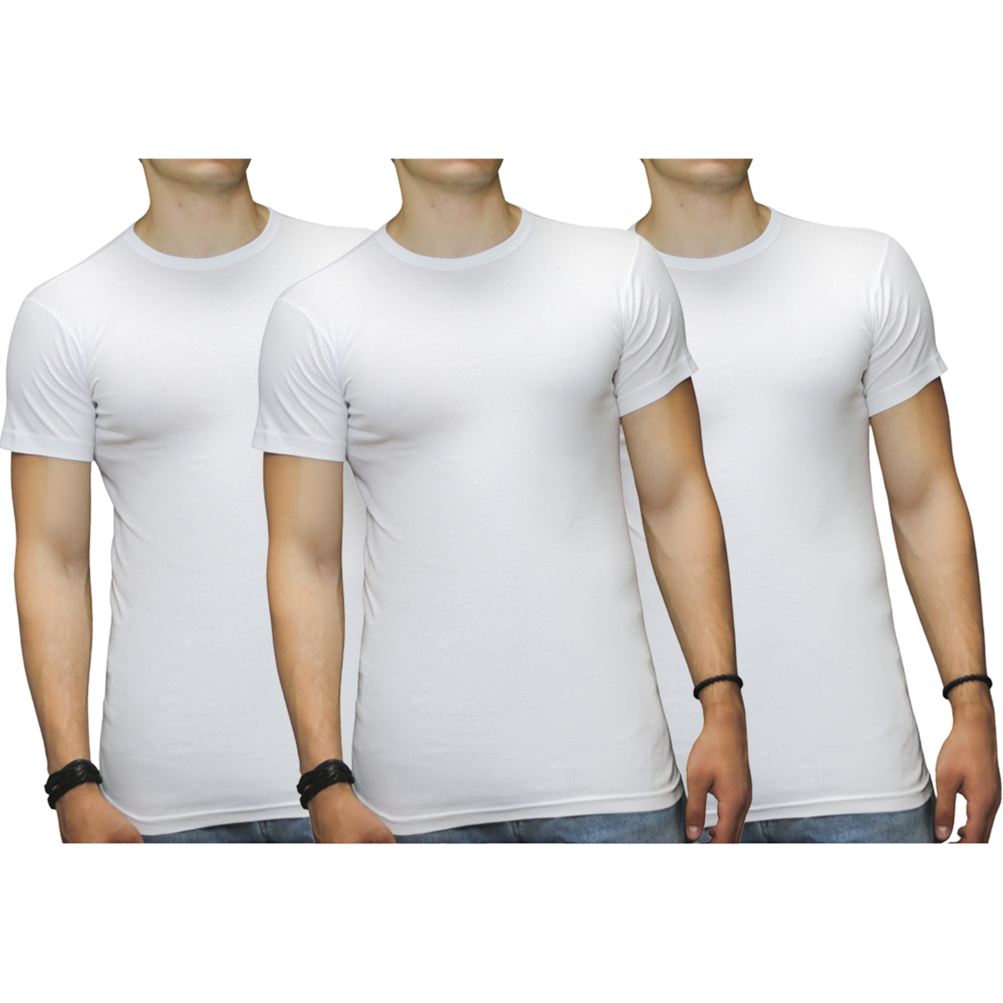 3 stuks Bonanza T-shirt - O hals - 100% katoen - Wit - gratis ðŸšš